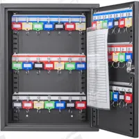 Key Box: 42 Key Capacity, Single Key Lock, Steel, Black, 13 3/4 in Ht, 10 5/8 in Wd, 3 1/8 in Dp (MPN CB13232). Key specifications — Brand: BARSKA; Finish: Matte; Includes Key Tags: Includes Key Tags; Includes Mounting Hardware: Mounting Hardware Included; Color: Black; Mounting Location: Wall; Material: Steel.