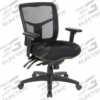 OFFICE STAR Office Chair: Ht/Left/Right Slide, Black, Fabric & Mesh Material - Adjustable-Arm Office Chairs