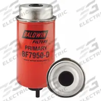 BALDWIN FILTERS Fuel Filter: Cartridge, 7 11/16 in Overall Lg, 3 1/2 in Outside Dia, Cellulose (MPN BF7950-D). Key specifications — attr1137520: BF7950-D; attr1137521: FS19975; attr434022: BALDWIN FILTERS; attr427730: Cellulose; attr427731: Attached Grommet; attr1017112: Buses; attr1017113: John Deere.