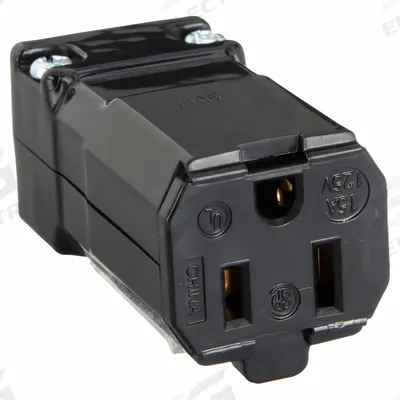 HUBBELL Straight Blade Connector: 5-15R, 125V AC, 15 A, 2 Pole, 3 Wire, Black (MPN HBL5969VBLK) - Hinged Connectors