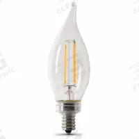 FEIT ELECTRIC Compact LED Bulb: Candelabra Screw (E12), LED, (BA) Bullet Angled, BA10, 5.5 W Watt (MPN BPCFC60927CAFIL/4). Key specifications — Bulb Shape: BA10; Voltage: 120V AC; Bulb Finish: Clear; Color Temperature: 2700K; Brand: FEIT ELECTRIC.