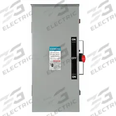 SIEMENS Safety Switch: Non-Fusible, 100 A, Three Phase, 240V AC, Galvanized Steel, Indoor/Outdoor (MPN DTGNF323NR). Key specifications — attr867131: SIEMENS.