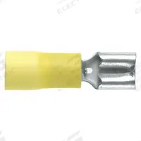 PANDUIT Wire Disconnect: Female Socket, Yellow, Vinyl, Partial Coverage, 12 AWG – 10 AWG Wire Size (MPN DV10-250-L). Key specifications — attr1307035: PANDUIT; attr1307036: DV10-250-L.