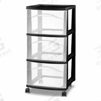 STERILITE Drawer Cabinet: 12 5/8 in x 14 5/8 in x 26 1/8 in, 3 Drawers, Pull, Casters, Black (MPN 48309002). Key specifications — Base Type: Casters; Cabinet Color: Black; Brand: STERILITE; Drawer HxWxD: (3) 7-1/8 in x 9-7/8 in x 12-3/8 in.