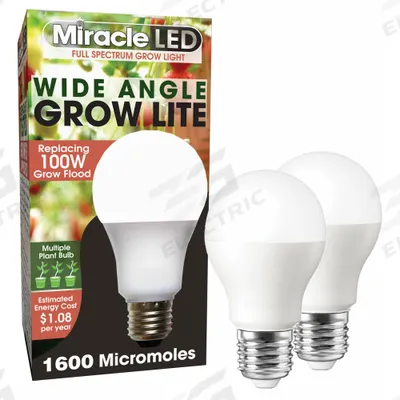 MIRACLE LED Grow Bulb: LED, A19, 120V, Full/Broad - Plant Growth Bulbs
