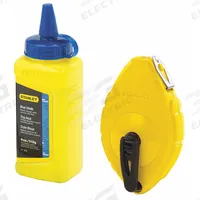 STANLEY Chalk Line Reel: 3:1, 100 ft Line Lg, Black/Yellow, 4 oz Fill Wt, Sliding Door, Blue (MPN 47-442). Key specifications — attr1270037: 3:1; attr1270064: STANLEY; attr1270076: Plastic.