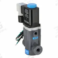 PLAST-O-MATIC Solenoid Valve: 2-Way, Normally Closed, 1/4 in Pipe Size, 120V AC, Inline Single (MPN EASYMT2V12W24-120/60-PV). Key specifications — Pipe Size: 1/4 in; Voltage: 120V AC; Brand: PLAST-O-MATIC; Coil Enclosure: Watertight.