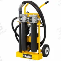 PARKER Hydraulic Oil Filter Cart: 10 gpm Max Flow Rate, 150 psi Max Pressure, 1 hp Motor Horsepower (MPN 10PFCC220Q10QBVPI1). Key specifications — attr95879: Electric; attr98908: PARKER.