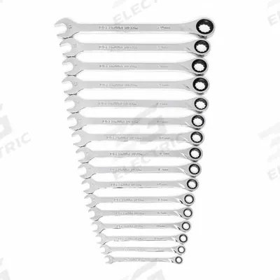 GEARWRENCH Combination Ratcheting Wrench Set: Alloy Steel, Full Polish Chrome, 16 Tools - Metric 12-Point Ratcheting Combination Wrench Sets