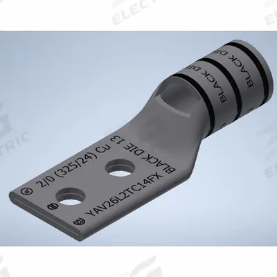 BURNDY Compression Lug: For 2/0 AWG, Solid/Stranded Wire, 1/4 in Stud Size, Std - Two-Hole Compression Lugs