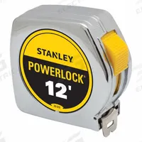 STANLEY Tape Measure: Nonmagnetic Single Hook Tip, 12 ft, Plastic, Silver (MPN 33-312). Key specifications — attr935324: STANLEY; attr942259: Silver; attr935326: Corrosion-Resistant; attr935328: 1/16 in; attr935329: Inches; attr935337: SAE; attr936607: Manual Lock; attr972446: Inch.