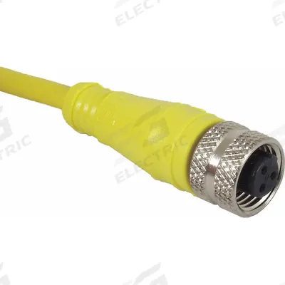 IFM Cordset: 1/2"-20 Female Straight x Bare Wire, 3 Pins, Yellow, PVC, 2 m Cable Lg - Single-Ended Cordsets