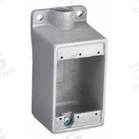 HUBBELL KILLARK Electrical Box: Iron, Rectangular, 1 Gangs, 1/2 in Hub Size, 28 cu in Capacity, Gray (MPN FD-1M). Key specifications — Color: Gray; Brand: HUBBELL KILLARK.
