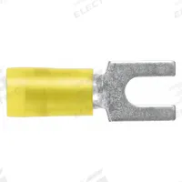 PANDUIT Fork Terminals: Yellow, Nylon, #6 Stud Size, 12 AWG – 10 AWG Wire Range, Std Fork, 600 V (MPN PN10-6F-L). Key specifications — Barrel Style: Insulation Grip; Manufacturer Part Number: PN10-6F-L; Brand: PANDUIT; Series: CT.