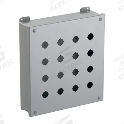 HAMMOND Push Button Enclosure: 22mm, 16 Holes, Carbon Steel - Enclosures for 22mm Operators