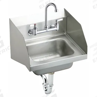ELKAY Hand Wash Sink Kit: 1 Stations, 6 in Bowl Dp, 12 in Bowl Lg, 9 1/4 in Bowl Wd - One-Station Wall-Mounted Hand Sinks with Faucets