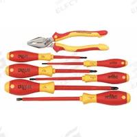 WIHA Electricians Tool Kit: Insulated, 7 Total Pcs, Drivers and Bits/Pliers (MPN 32858). Key specifications — attr541600: (1) Lineman's Pliers; attr541603: None; attr541599: None; attr541604: None; attr541515: WIHA; attr548994: (3) Phillips Screwdrivers.