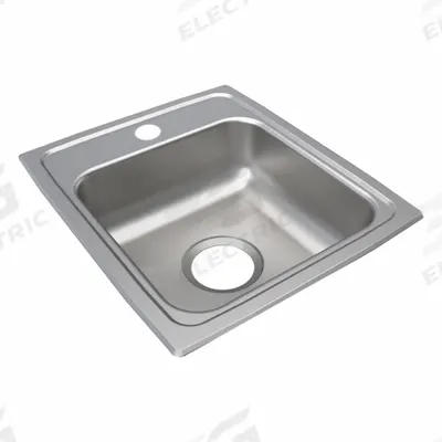 JUST MANUFACTURING Bowl Drop-In Sink: 17 1/2 in Overall Lg, 15 in Overall Wd, 6 in Bowl Dp - One-Bowl Counter-Mounted Kitchen & Bar Sinks without Faucets