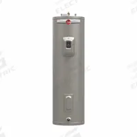 RHEEM Electric Water Heater: 240V, 40 gal, 5 kW, Single Phase, 48.4 in Ht, 25 gph @ 90°F Rise (MPN PROPE40 M2 RH CG / 701658). Key specifications — Phase: Single; Brand: RHEEM; Maximum Recovery Flow Rate: 25 gph @ 90°F Rise.