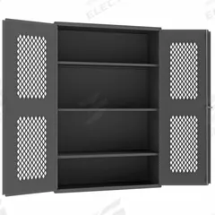 DURHAM MFG Storage Cabinet: 48 in x 24 in x 72 in, 3 Adj Shelves, Swing Handle & Keyed, Frame, Gray (MPN EMDC-482472-95). Key specifications — Brand: DURHAM MFG; Body Panel Type: Ventilated; Base Type: Frame; Cabinet Color: Gray; Frame Assembled: Assembled.