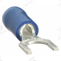 STA-KON Fork Terminals: Blue, Nylon, #10 Stud Size, 18 AWG – 14 AWG Wire Range, Std Fork, 600 V (MPN RB14-10F). Key specifications — Barrel Style: Insulation Grip; Manufacturer Part Number: RB14-10F; Brand: STA-KON; Series: RB1153.