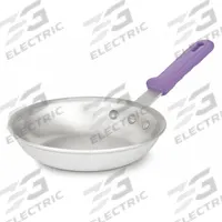 VOLLRATH Fry Pan: 7 in Top Dia, Aluminum, Silver, Silicone, NSF Certified, Natural, Aluminum, Purple (MPN 400780). Key specifications — Brand: VOLLRATH; Handle Color: Purple; NSF Certified: Yes; Product Type: Fry Pan; Body Color: Silver; Handle Material: Silicone; Body Material: Aluminum; Handle Type: Riveted.