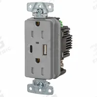 USB Receptacle: Duplex, 5-15R, 2 USB Ports, USB Type A/C, Gray, 125V AC, 15 A (MPN USB15ACPDGY). Key specifications — Brand: HUBBELL.