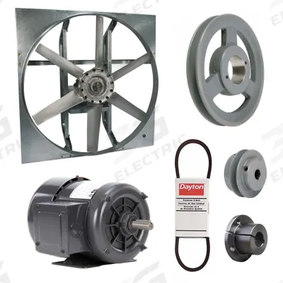 Dayton Exhaust Fan with Drive Package: Belt Drive, 24 in Blade, 3/4 hp, 7,357 cfm - Belt-Drive Panel Exhaust Fans with Drive Package