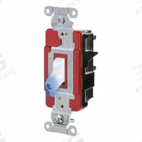 HUBBELL Wall Switch: Toggle Switch, Single Pole, Maintained, White, 120/277V AC, 20 A (MPN HBL1221STILW). Key specifications — Illuminated: Yes; Voltage Rating: 120/277V AC.