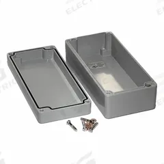HAMMOND Enclosure: Die-Cast Aluminum, 6 in x 3 in x 2 in, NEMA 12/13/4/4X/6/6P, Screw On (MPN 1590Z135GY). Key specifications — Brand: HAMMOND; Closure Method: Screws; Knockouts: Not Included.