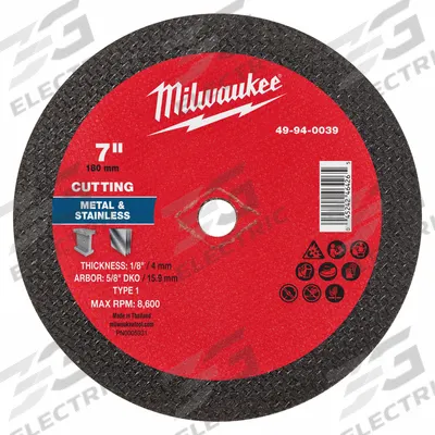 MILWAUKEE Cut-Off Wheel: Type 1, 7" x 1/8" x 5/8", Aluminum Oxide - General Purpose Cut-Off Wheels for Carbon & Stainless Steel