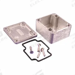 HAMMOND Enclosure: Die-Cast Aluminum, 2 in x 2 in x 1 in, NEMA 1/12/13/4/4X, Solid Cover, Screw On (MPN 1550Z104). Key specifications — Brand: HAMMOND; Closure Method: Screws; Enclosure Material: Die-Cast Aluminum; Knockouts: Not Included.