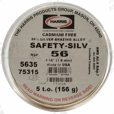 HARRIS Brazing Alloy: High Silver, 56%, BAg-7, 1/16 in, Bare - NSF-Certified High-Silver Brazing Alloys
