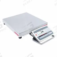 OHAUS Industrial Bench Scale: 18 in x 18 in, IP67/IP68, Front-Mounted, 100 lb Wt Capacity - Imperial (MPN D52XW50RQL5). Key specifications — attr1341383: RS-232; attr1341384: 0.005 lb/2 g; attr1341400: OHAUS; attr1383935: Stainless Steel.