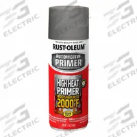 RUST-OLEUM High Heat Primer: Exterior, High Heat Primer, Solvent, Metal, Smooth, Smooth, Flat, Gray (MPN 249340). Key specifications — Color: Gray; Coverage Area: 10 to 12 sq ft; Compatible Surface Material: Metal; Finish Texture: Smooth; Sheen: Flat; Surface Texture: Smooth; Brand: RUST-OLEUM.