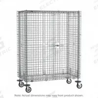 METRO Security Cart: 900 lb, 36 in L x 30 in W Self, 41 in L x 34 in W x 69 in H Overall Dim, Silver (MPN SEC63EC). Key specifications — Shelf Type: Adjustable; Caster Brake Type: Side Pedal Brake; Brand: METRO; Caster/Wheel Configuration: (2) Swivel with Brake; Shelves Included: None.