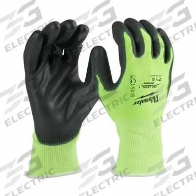 MILWAUKEE Work Gloves: S ( 7 ), Smooth, Polyurethane, Palm, Dipped, ANSI Abrasion Level 3 - Knit Gloves with Polyurethane Coating