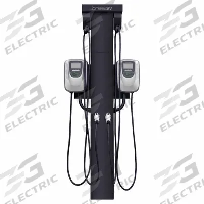 BREEZ-EV Charging Station Kits: Level 2, Double Pedestal, 2 Charging Ports - Surface Bollard Electric Vehicle Charging Stations
