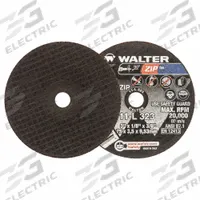 WALTER Abrasive Cut-Off Wheel: Type 1, 3" x 1/8" x 3/8", Aluminum Oxide, 24 Grit, ZIP (MPN 11L323). Key specifications — Series: ZIP; Brand: WALTER SURFACE TECHNOLOGIES.