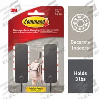COMMAND Hook: 3 lb Wt Capacity, 1 Points per Hook, Black, 3 25/32 in Overall Ht, 4 1/4 in Overall Wd (MPN 17034MB-2ES). Key specifications — Brand: COMMAND; Color: Black.