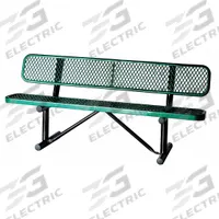 GRAINGER Outdoor Bench: 72 in Overall Lg, 32 1/2 in Overall Ht, Green, Black, Diamond Mesh Surface (MPN 4HUT3). Key specifications — Manufacturer Part Number: 4HUT3; Brand: GRAINGER; Frame Color: Black; Product Type: Outdoor Bench; Seat Color: Green.