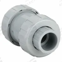HAYWARD Check Valve: Ball, Inline Valve Body, CPVC, 1 in Pipe Size, True Union Socket/NPT, Std, EPDM (MPN TC20100STE). Key specifications — Ball Material: CPVC; Brand: HAYWARD.
