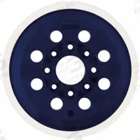 BOSCH Disc Backup Pad: 5 in Wd, Round, Hook and Loop, Hard, 8 Vacuum Holes, Rubber (MPN RS035). Key specifications — attr667743: Disc Backup Pad; attr667724: Round; attr667738: 8; attr667733: Rubber; attr667729: GEX18V-5; attr667721: RS035; attr667725: BOSCH.