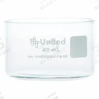 Crystallizing Dish: 60 mm Dia, 35 mm Overall Ht, No Surface Treatment, Borosilicate Glass, Clear (MPN UNCRDSH-FB-60). Key specifications — Material: Borosilicate Glass; Brand: UNITED SCIENTIFIC SUPPLIES INC; Surface Type: No Surface Treatment.
