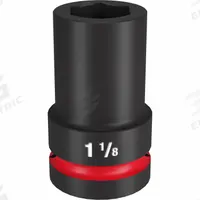 MILWAUKEE Deep Impact Socket: 1 in Drive Size, SAE, 1 1/8 in Socket Size, 6-Point, Deep, Friction (MPN 49-66-6506). Key specifications — attr1215501: MILWAUKEE; attr1215515: Black Phosphate; attr1215518: 1-1/8 in.
