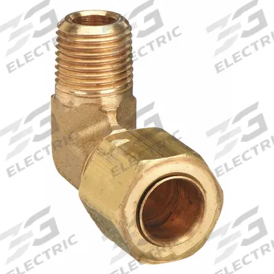PARKER Compression Fitting Elbow: 3/8 in OD x 1/2 in Pipe Fitting Size, Compression x MNPT - Self-Aligning Brass Compression Fittings