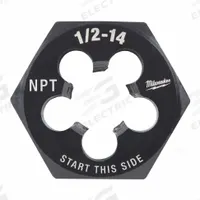 MILWAUKEE Hex Threading Die: 1/2"-14 NPT, 2 11/64 in Hex Wd, Black Oxide Carbon Steel (MPN 49-57-5393)