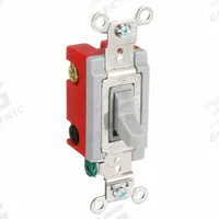 HUBBELL Wall Switch: Toggle Switch, 4-Way, Maintained, Gray, 120/277V AC, 20 A (MPN HBL1224GY). Key specifications — Illuminated: No; Voltage Rating: 120/277V AC.