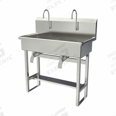 SANI-LAV Wash Station: 45 in Overall Ht, 37 in Bowl Lg, 8 in Bowl Dp, 2 gpm Flow Rate - Two-Station Freestanding Wash Stations with Faucets