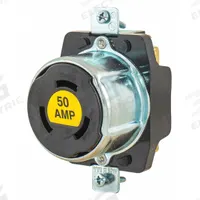 BRYANT Locking Receptacle: Non-NEMA, Black, 250V DC/600V AC, 50 A Current Rating, 3 Poles, 4 Wires (MPN 7379). Key specifications — Brand: BRYANT.